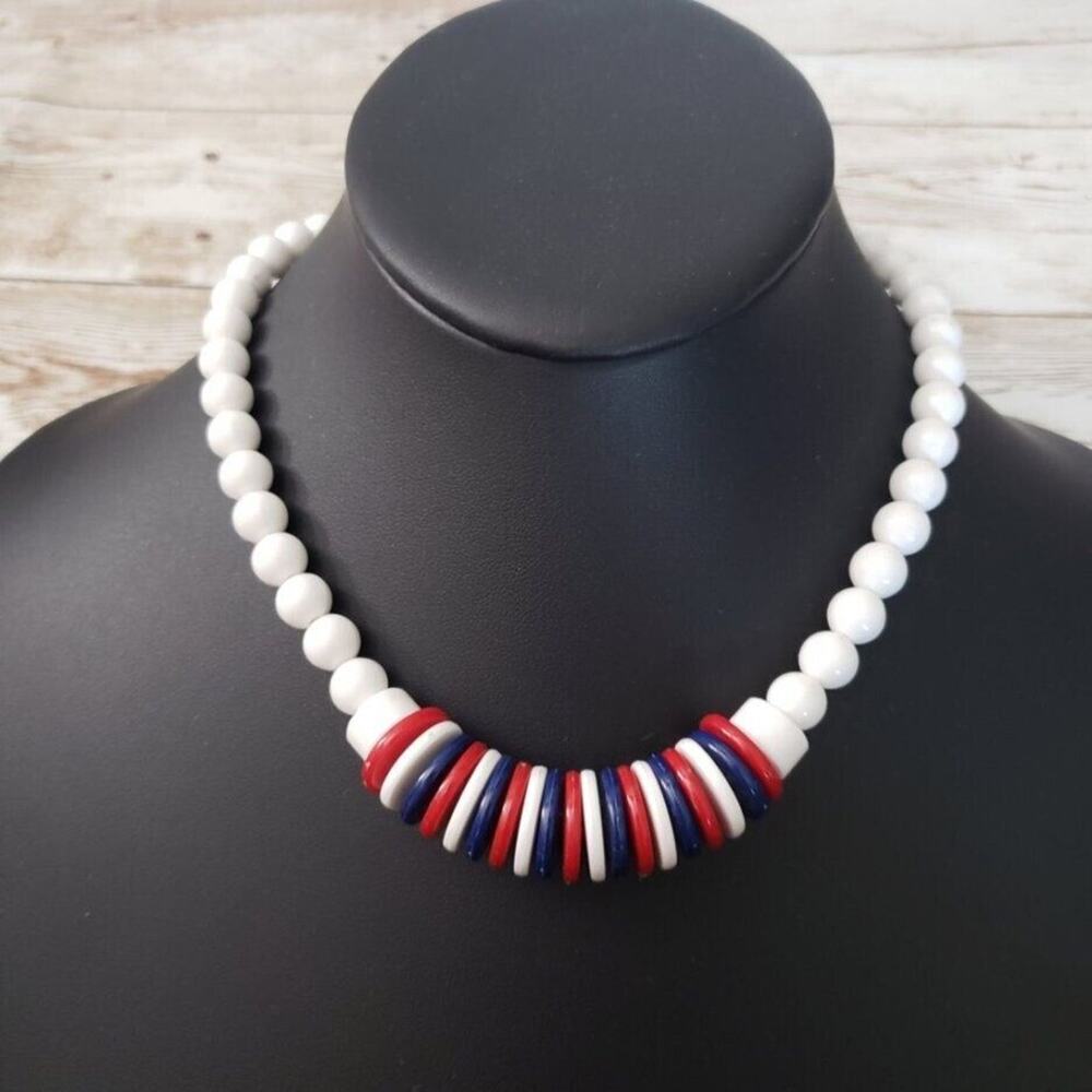 Vintage Necklace - Red, White, Blue Retro Necklace